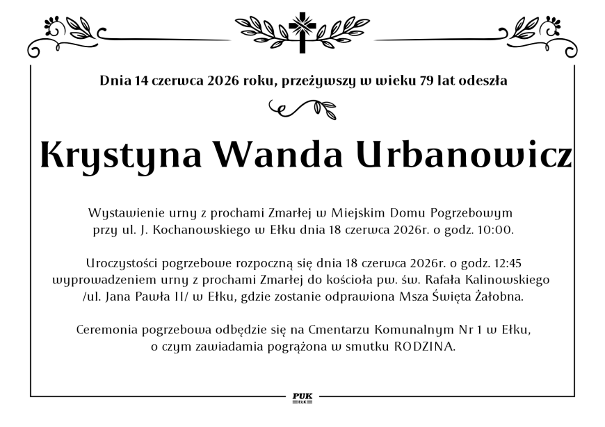 Krystyna Wanda Urbanowicz - nekrolog